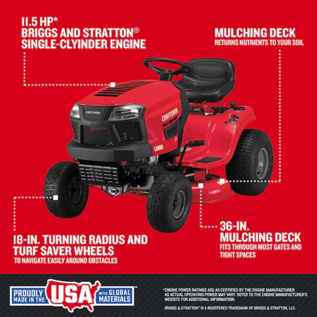 Craftsman T100 36-in 11.5-HP Riding Lawn Mower image 3