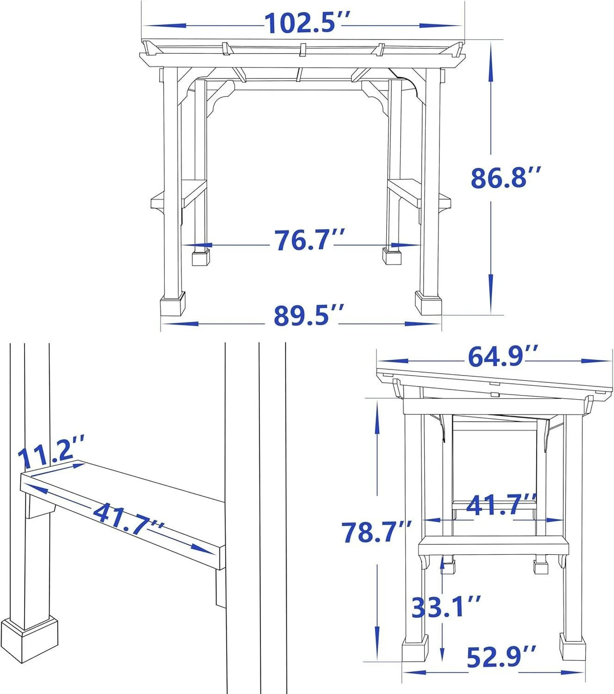 Veikous D Wooden Grill Gazebo Outdoor with Steel Roof