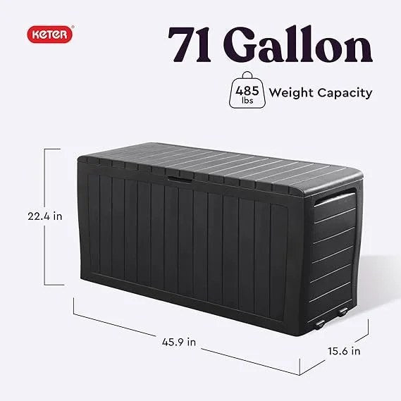 Keter Marvel Plus 71 Gallon Resin Deck Box-Organization and Storage for Patio Furniture Outdoor Cushions, Throw Pillows, Garden Tools and Pool Toys, Dark Grey