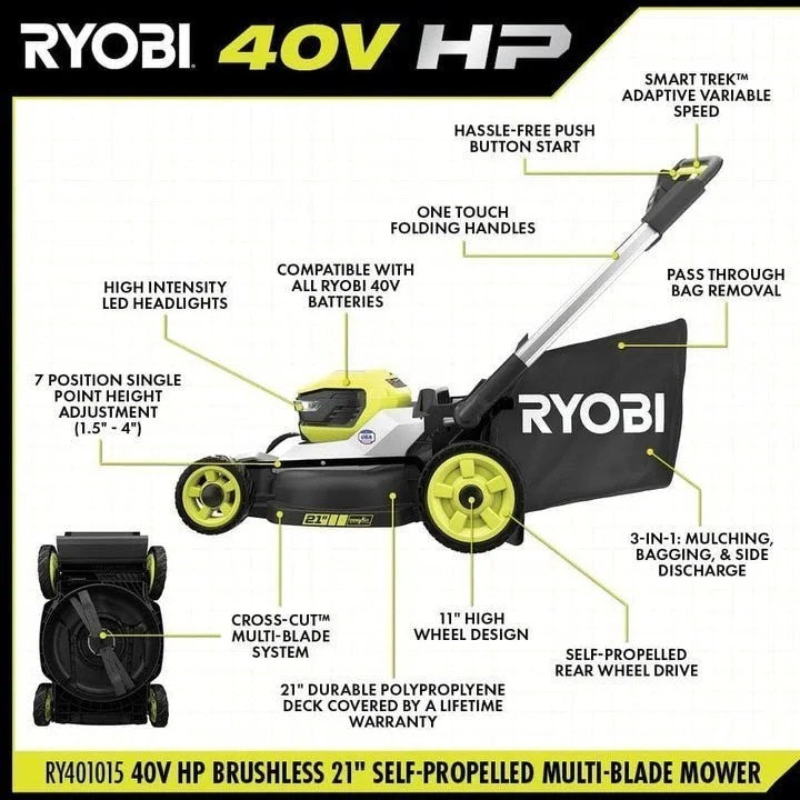 40V HP Brushless 21″ Self-Propelled Multi-Blade Mower Kit
