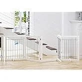 PAWLAND Extra Wide Dog gate for The House, Doorway, Stairs, Dog Fences Indoor, Freestanding Foldable Wooden Pet Gates for Dogs, Set of Support Feet Included, 96 in Wide 30 in Tall, 4 Panels White