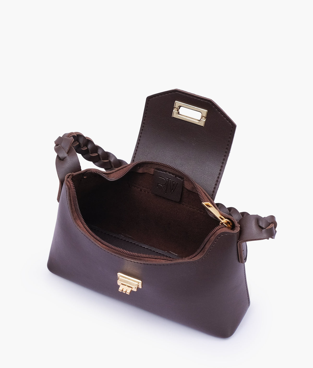 Dark brown color purse with braided strap