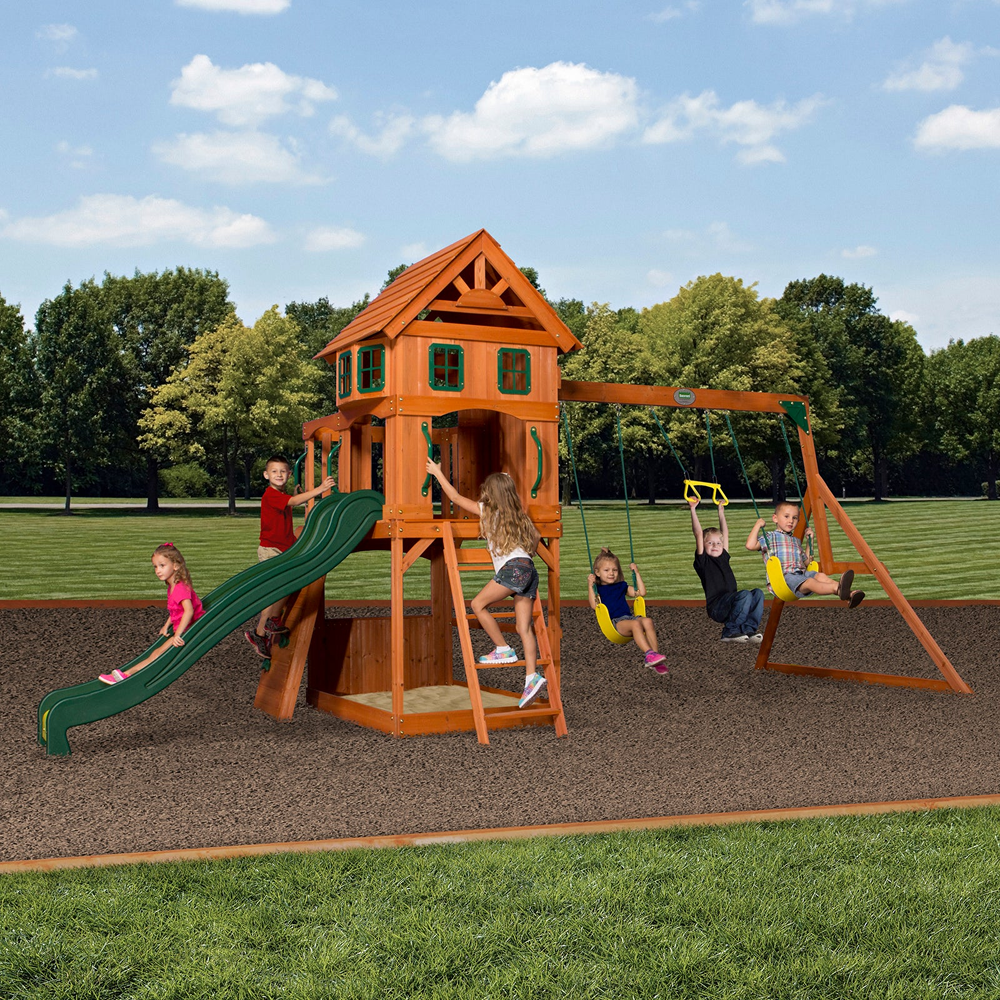 Atlantis Wooden Swing Set with Slide and Play Deck