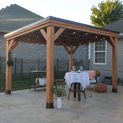 Backyard Discovery 12×9.5 Arcadia Cedar Wood Gazebo with Steel Roof & PowerPort™