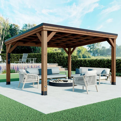 Backyard Discovery 12×9.5 Arcadia Cedar Wood Gazebo with Steel Roof & PowerPort™
