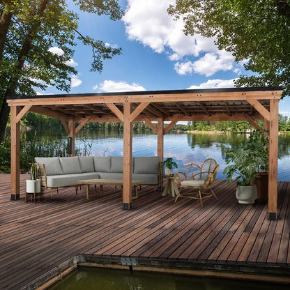 Backyard Discovery 12×9.5 Arcadia Cedar Wood Gazebo with Steel Roof & PowerPort™