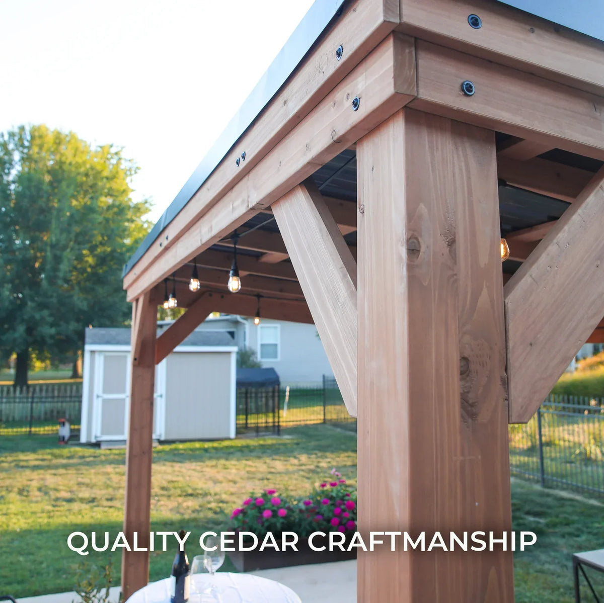 Backyard Discovery 12×9.5 Arcadia Cedar Wood Gazebo with Steel Roof & PowerPort™