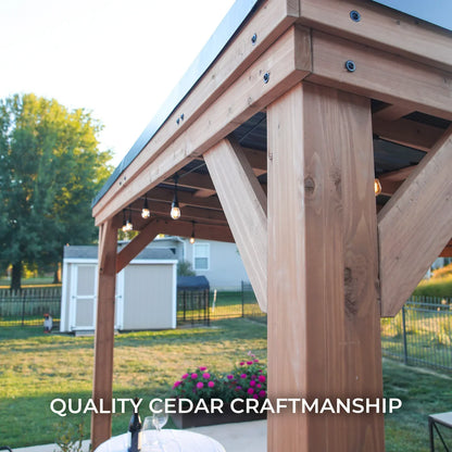 Backyard Discovery 12×9.5 Arcadia Cedar Wood Gazebo with Steel Roof & PowerPort™