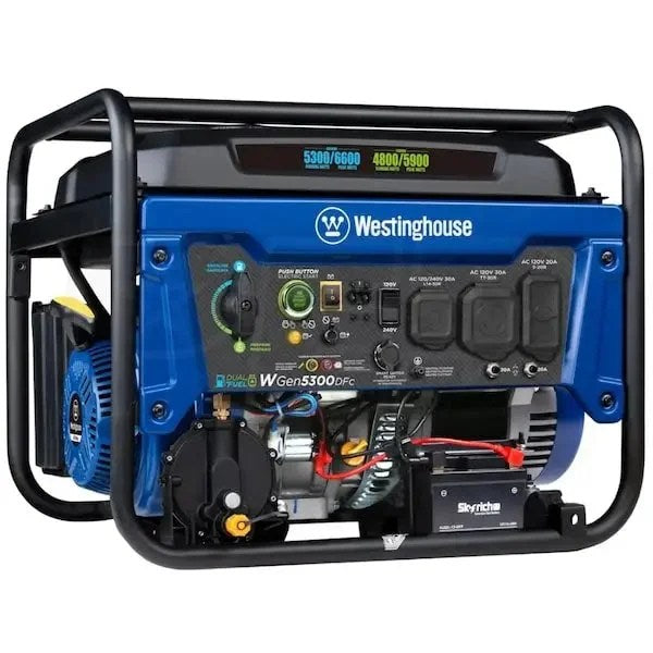 Westinghouse WGen5300DFc – 5300 Watt Electric Start Dual-Fuel Portable Generators w/ Wireless Remotes Start, RV Outlet & CO Sensor (49-State)