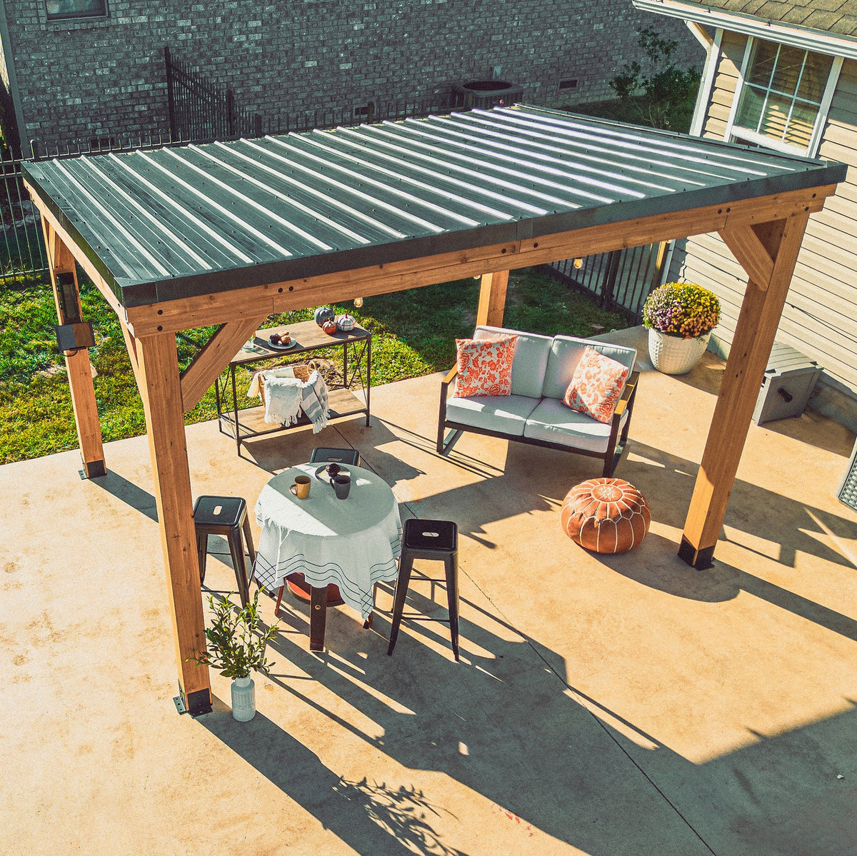 Backyard Discovery 12×9.5 Arcadia Cedar Wood Gazebo with Steel Roof & PowerPort™