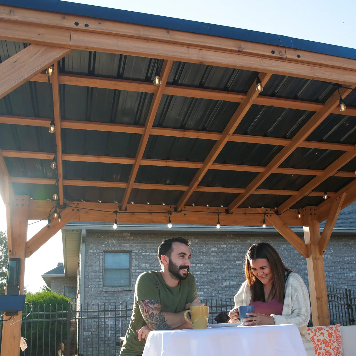Backyard Discovery 12×9.5 Arcadia Cedar Wood Gazebo with Steel Roof & PowerPort™