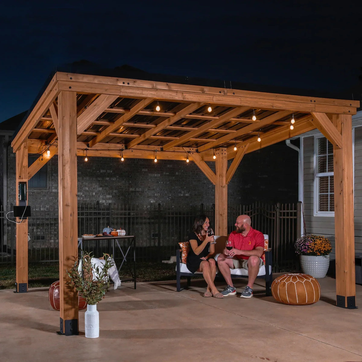 Backyard Discovery 12×9.5 Arcadia Cedar Wood Gazebo with Steel Roof & PowerPort™