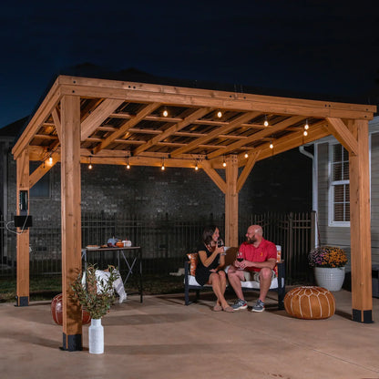 Backyard Discovery 12×9.5 Arcadia Cedar Wood Gazebo with Steel Roof & PowerPort™