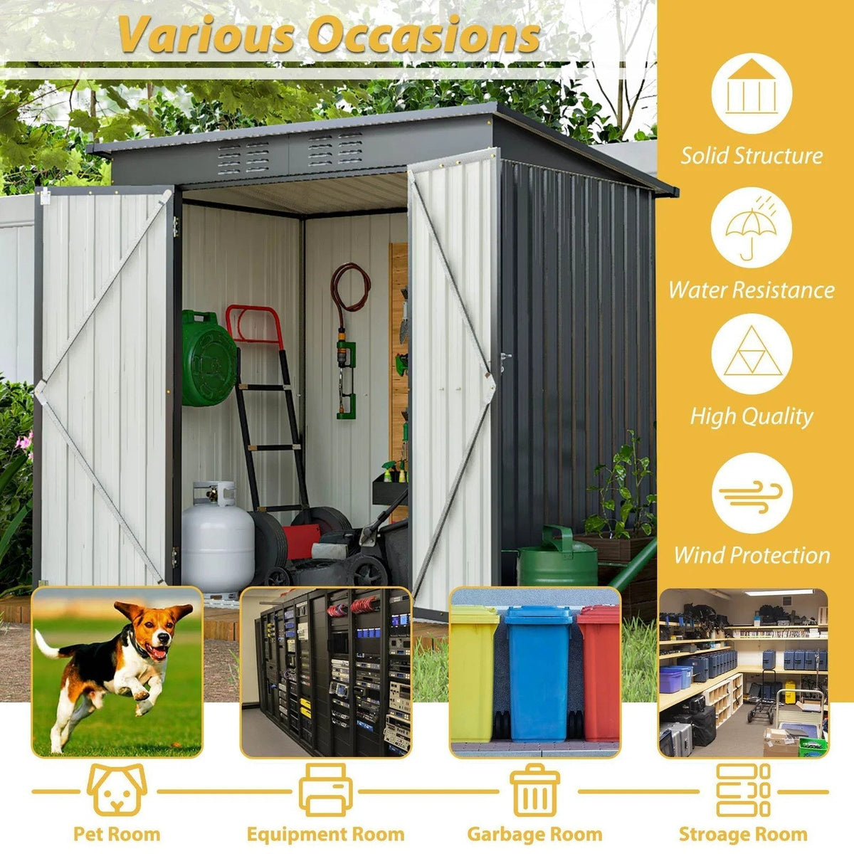 6 X 4 Ft Outdoor Storage Shed, All Weather Tool Shed For Garden, Backyard, Lawn, Black