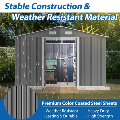 10X8 FT Outdoor Storage Shed, Metal Foundation & Lockable Doors, Tool Shed For Garden, Patio, Backyard, Lawn, Grey
