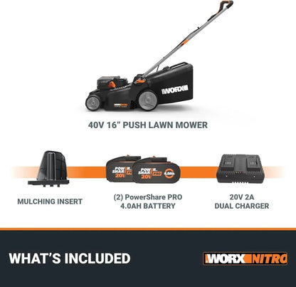 WORX Nitro 40V 16″ Cordless Lawn Mowers w/Brushless Motor 2.0 & Intellicut.