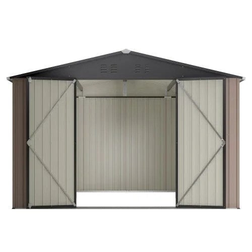 10′ X 10′ Metal Storage Shed For Ourdoor, Steel Yard Shed With Design Of Lockable Doors