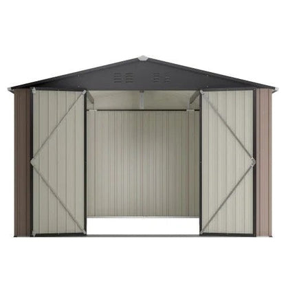 10′ X 10′ Metal Storage Shed For Ourdoor, Steel Yard Shed With Design Of Lockable Doors