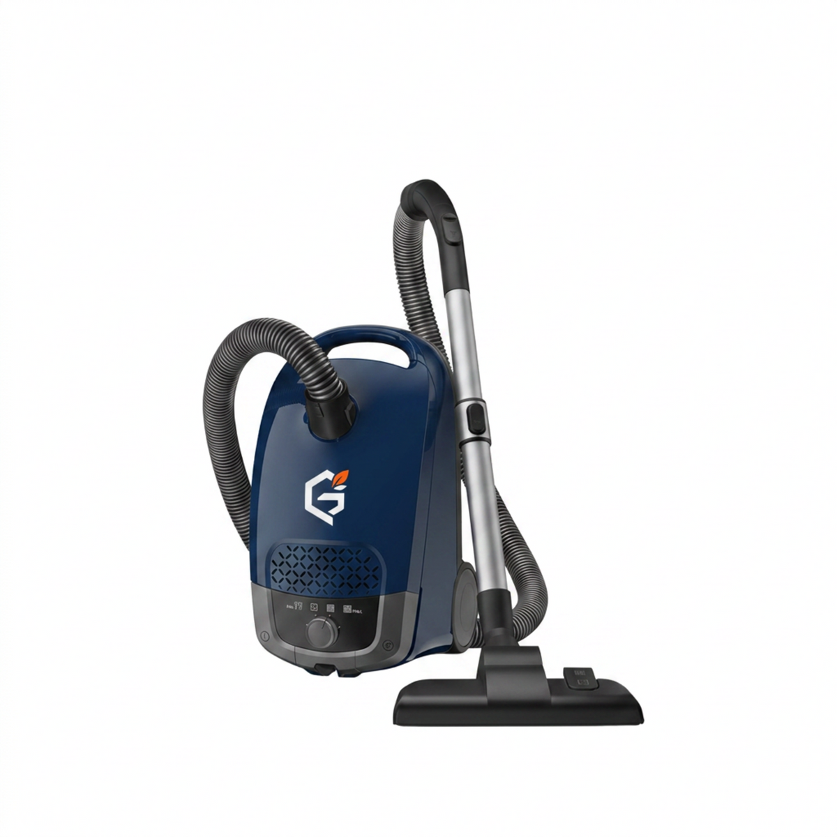 Red GETDECO CleanGuard S1 bagged cylinder vacuum cleaner with a sleek design, shown from the front.