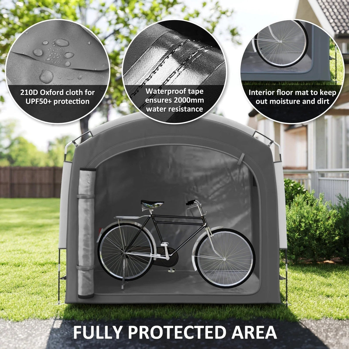 Bike Storage Shed Tent, Portable And Waterproof With 210D Oxford Fabric And Carry Bag For 3-4 Bicycles, Dark Gray