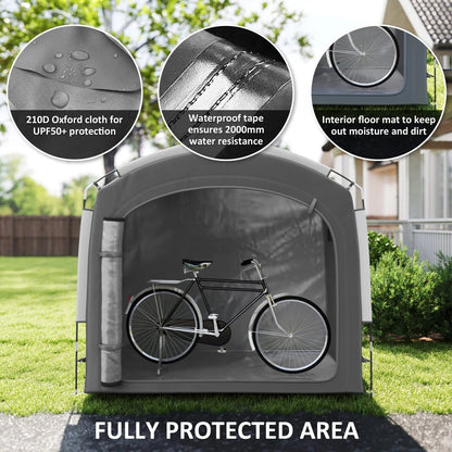 Bike Storage Shed Tent, Portable And Waterproof With 210D Oxford Fabric And Carry Bag For 3-4 Bicycles, Dark Gray