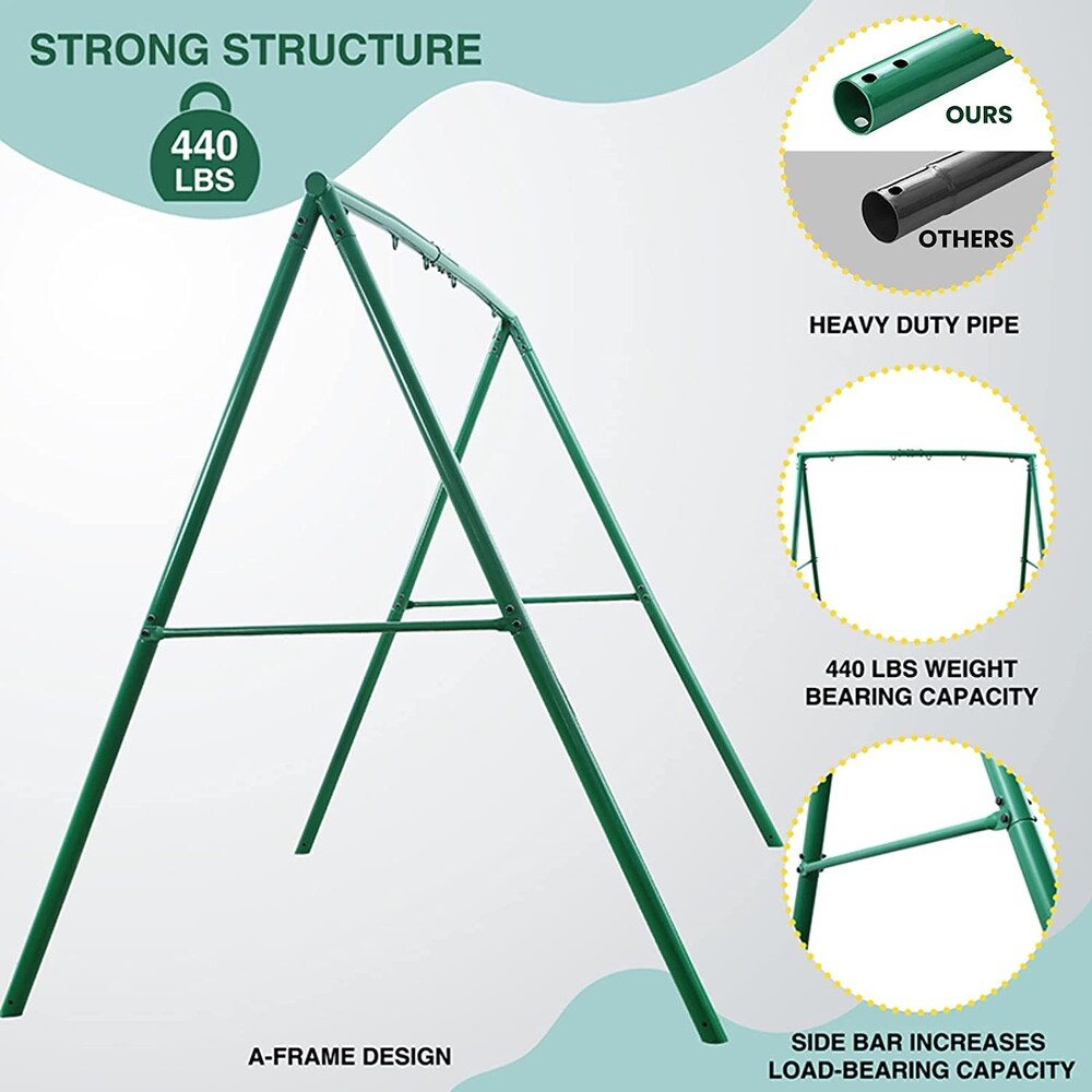 440lbs Heavy Duty A-Frame Metal Swing Set Frame with 5 Hanging Hooks for Kids, Adults, Outdoor