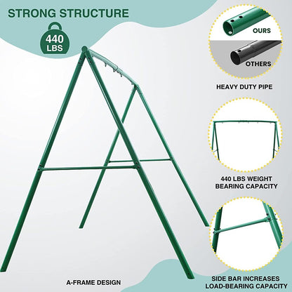 440lbs Heavy Duty A-Frame Metal Swing Set Frame with 5 Hanging Hooks for Kids, Adults, Outdoor