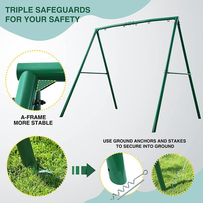 440lbs Heavy Duty A-Frame Metal Swing Set Frame with 5 Hanging Hooks for Kids, Adults, Outdoor