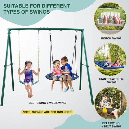 440lbs Heavy Duty A-Frame Metal Swing Set Frame with 5 Hanging Hooks for Kids, Adults, Outdoor