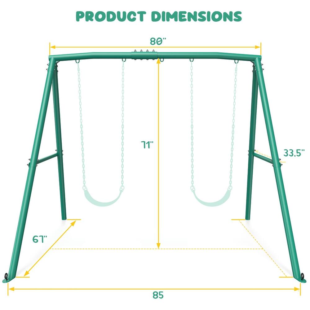 440lbs Heavy Duty A-Frame Metal Swing Set Frame with 5 Hanging Hooks for Kids, Adults, Outdoor
