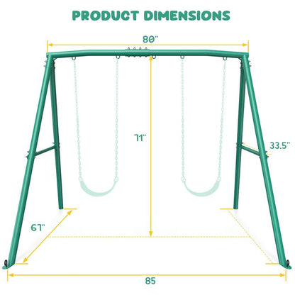 440lbs Heavy Duty A-Frame Metal Swing Set Frame with 5 Hanging Hooks for Kids, Adults, Outdoor