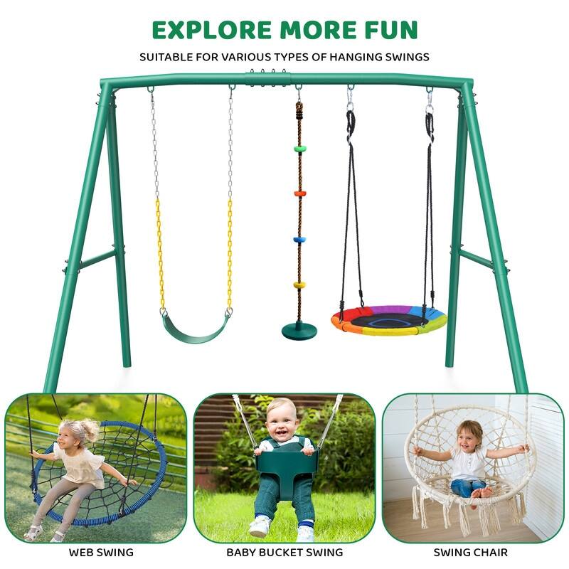 440lbs Heavy Duty A-Frame Metal Swing Set Frame with 5 Hanging Hooks for Kids, Adults, Outdoor