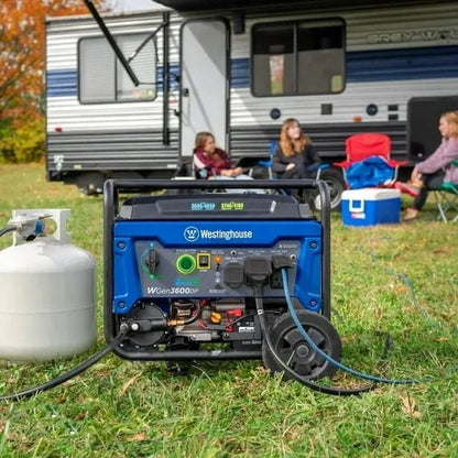 Westinghouse 4650 Peak Watt Dual Fuel Portable Generator, Remote Electric Start, RV Ready Outlets.