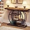 Tribesigns 41.3″ Console Table, Industrial 4-Tier Sofa Table Entryway Table with Circle Base, Narrow Wood Accent Tables with Storage Shelves for Living Room, Hallway, Foyer, Rustic Brown