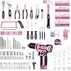 Pink Tool Kit Box Drill Set：DEKOPRO Home Mechanic Toolbox with 12V Power Cordless Drill Hand Repair Tools Sets Combo Kits Storage Organizer Drawer Case for Men & Women