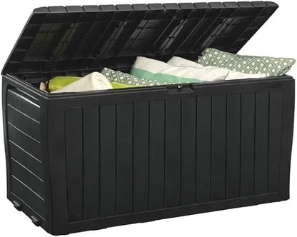 Keter Marvel Plus 71 Gallon Resin Deck Box-Organization and Storage for Patio Furniture Outdoor Cushions, Throw Pillows, Garden Tools and Pool Toys, Dark Grey