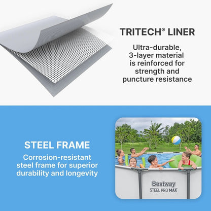 Bestway Steel Pro MAX 10 Foot x 30 Inch Round Metal Frame Above Ground Outdoor Backyard Swimming Pool Set with 330 GPH Filter Pump