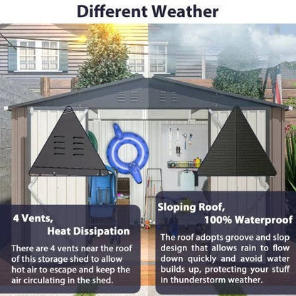10′ X 10′ Metal Storage Shed For Ourdoor, Steel Yard Shed With Design Of Lockable Doors