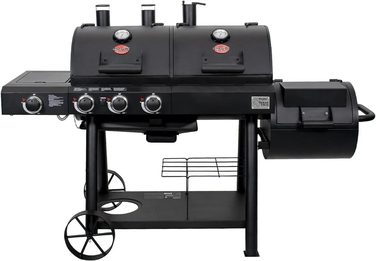 Char-Griller Texas Trio 3-Burner Dual Fuel Grill with Smoker