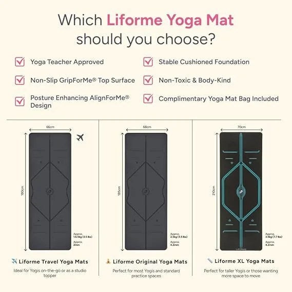 Liforme Original Yoga Mat – Free Yoga Bag Included – Patented Alignment System, Warrior-like Grip, Non-slip, Eco-friendly, sweat-resistant, long, wide, 4.2mm thick mat for comfort