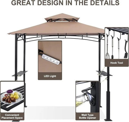 ABCCANOPY 8×5 Grill Gazebo – Outdoor BBQ Canopy Shelter with Led Light for Patio Backyard Grilling (Khaki)