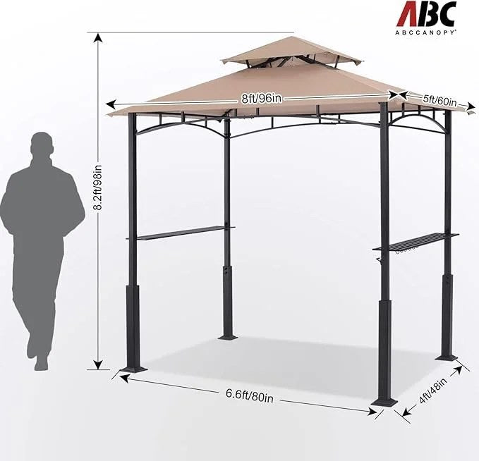 ABCCANOPY 8×5 Grill Gazebo – Outdoor BBQ Canopy Shelter with Led Light for Patio Backyard Grilling (Khaki)