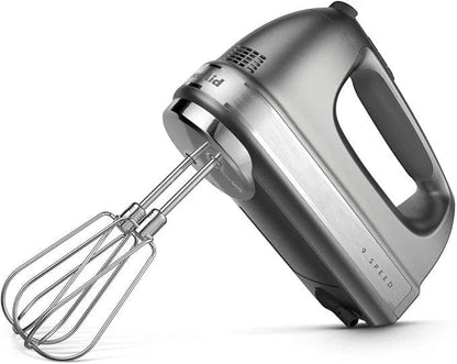KitchenAid 9-Speed Digital Hand Mixer with Turbo Beater II Accessories and Pro Whisk – Contour Silver
