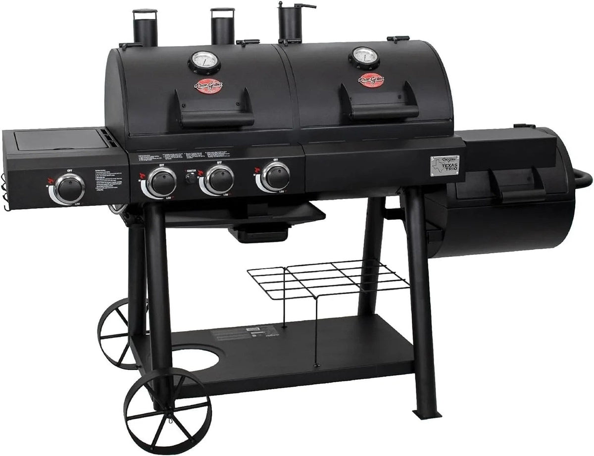 Char-Griller Texas Trio 3-Burner Dual Fuel Grill with Smoker