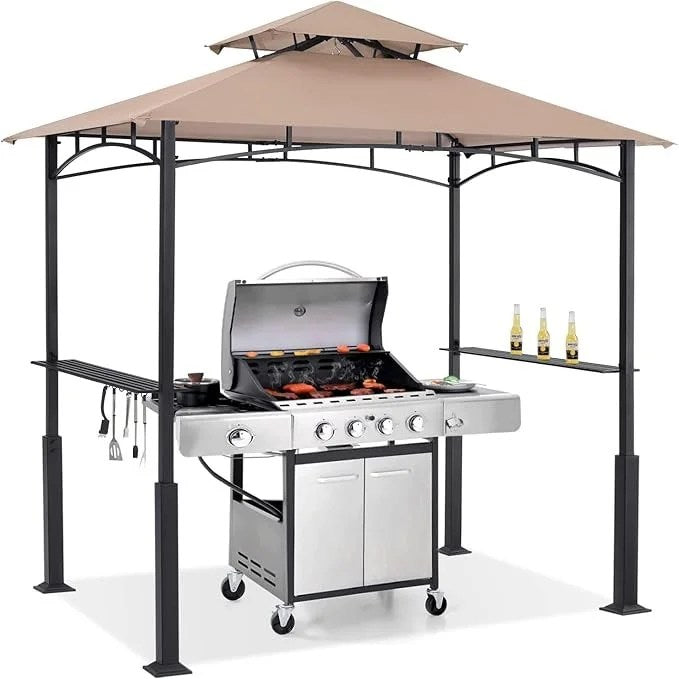ABCCANOPY 8×5 Grill Gazebo – Outdoor BBQ Canopy Shelter with Led Light for Patio Backyard Grilling (Khaki)