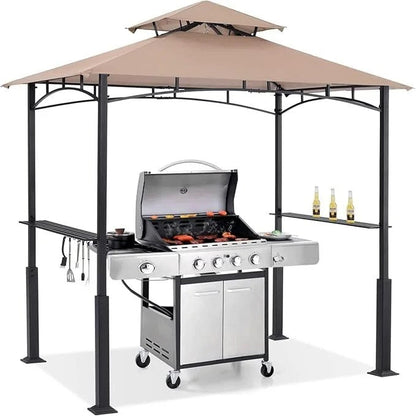 ABCCANOPY 8×5 Grill Gazebo – Outdoor BBQ Canopy Shelter with Led Light for Patio Backyard Grilling (Khaki)
