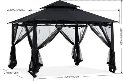 ABCCANOPY Gazebos for Patios 10×12 – Outdoor Steel Frame Gazebo with Mosquito Netting for Lawn Backyard Garden Deck (Black)