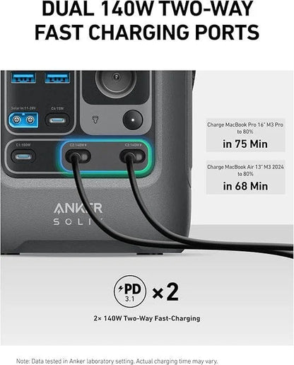 Anker SOLIX C300 DC Power Bank Station, Outdoor 288Wh Portable Power Station, LiFePO4 Battery, 300W Solar Generator, for Camping, Traveling, and Emergencies (No Wall Charger Included)