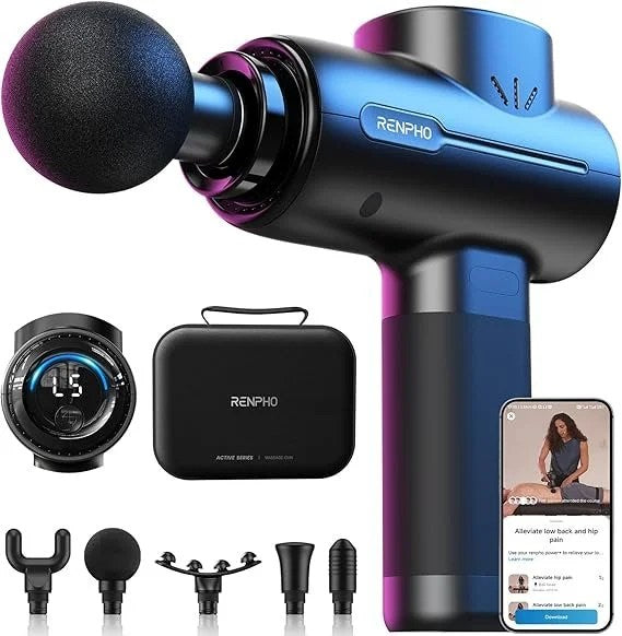 RENPHO Active+ Percussion Massage Gun, Mothers Day Gifts, 5 Adjustable Speeds for Back, Neck, Muscle Recovery – App Controlled Guided Courses, with Carry Case for Professional Athlete, Gym and Travel