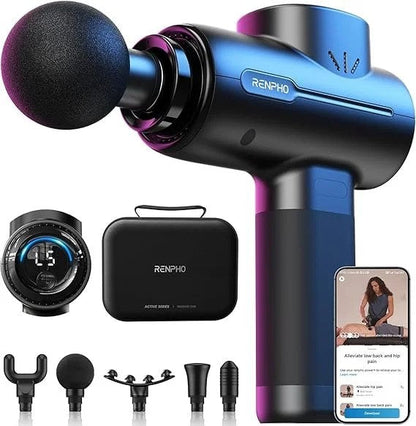 RENPHO Active+ Percussion Massage Gun, Mothers Day Gifts, 5 Adjustable Speeds for Back, Neck, Muscle Recovery – App Controlled Guided Courses, with Carry Case for Professional Athlete, Gym and Travel